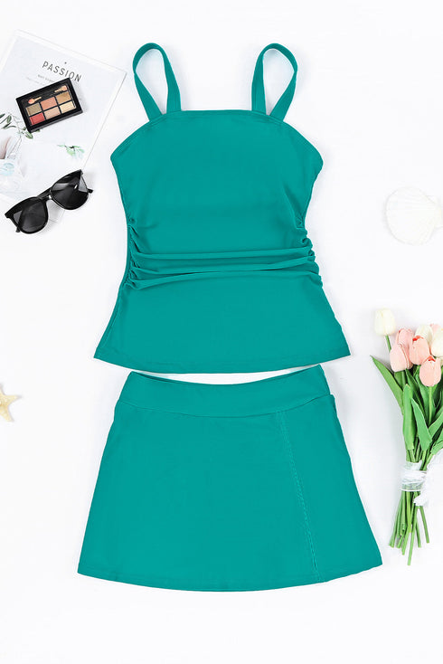 Solid Square Neck Sleeveless Tankini Swimsuit